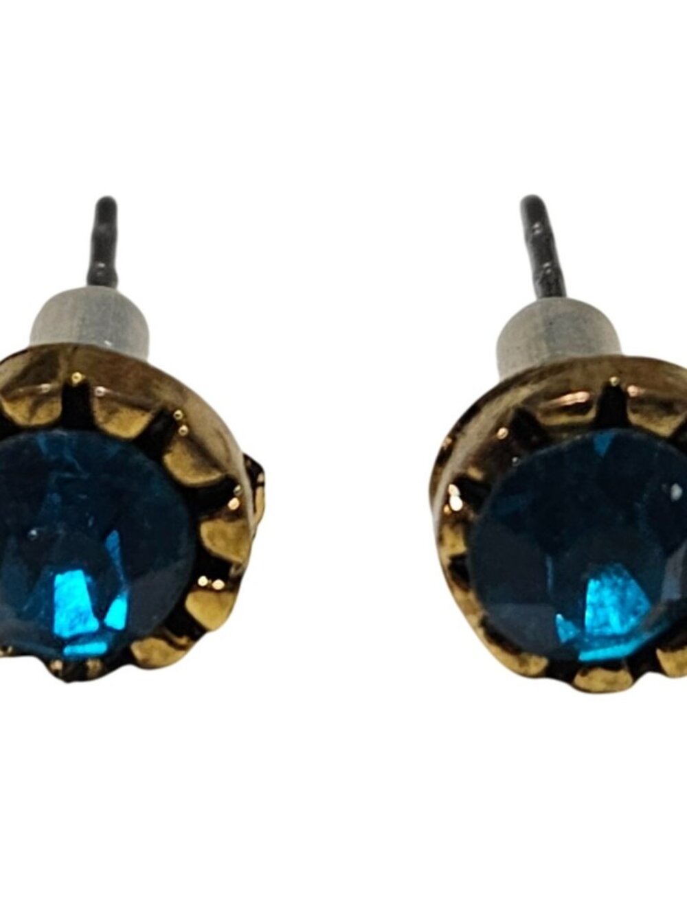 Retro Blue Rhinestone Stud Earrings Gold Tone Minimalist Fashion Jewelry Women